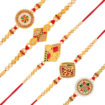 Stefan Thread RACO001016 Gold Finish Rakhi  Set(5 Rakhi)