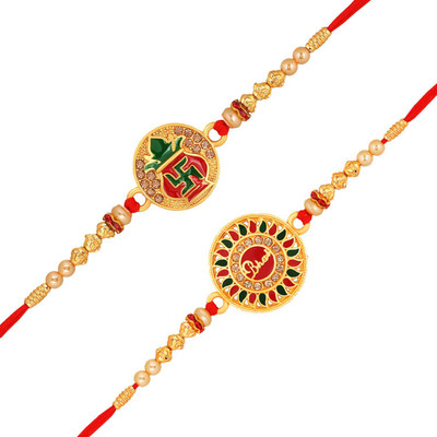 Stefan Thread RACO001006 Gold Finish Rakhi  Set(2 Rakhi)