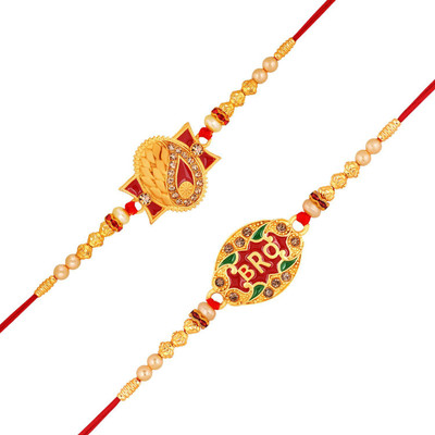 Stefan Thread RACO001005 Gold Finish Rakhi  Set(2 Rakhi)