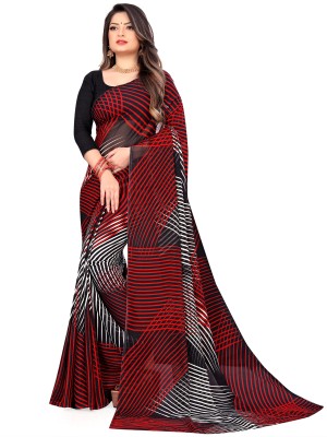 Anand Sarees Printed, Striped Bollywood Georgette Saree(Red, Black)