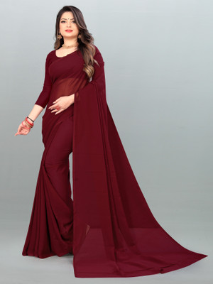 Anand Sarees Dyed, Solid/Plain Bollywood Georgette Saree(Brown)