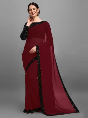 Shree Shyam Creation Solid/Plain Bollywood Georgette Saree(Maroon)