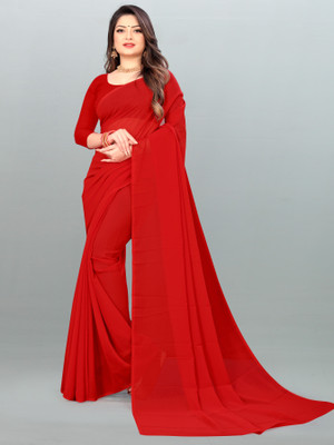Anand Sarees Dyed, Solid/Plain Bollywood Georgette Saree(Red)