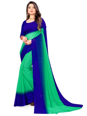 Anand Sarees Ombre, Striped, Solid/Plain Bollywood Georgette Saree(Light Blue, Blue)