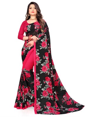 kashvi sarees Floral Print Bollywood Georgette Saree(Red, Black)