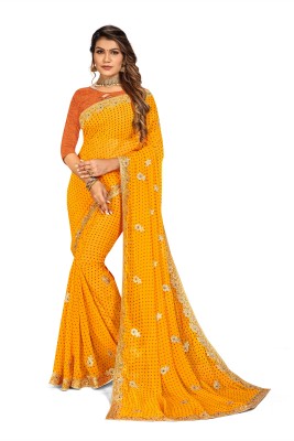 TINA FASHION Embroidered Bandhani Georgette Saree(Yellow)