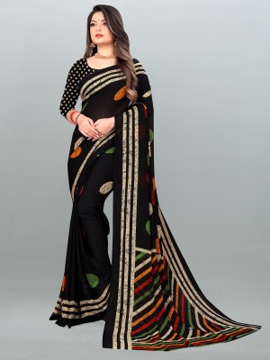 Anand Sarees Geometric Print Daily Wear Georgette Saree(Black)