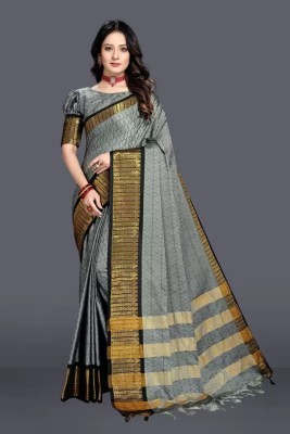 VRINDITA FASHION Self Design Banarasi Jacquard, Cotton Silk Saree(Grey)