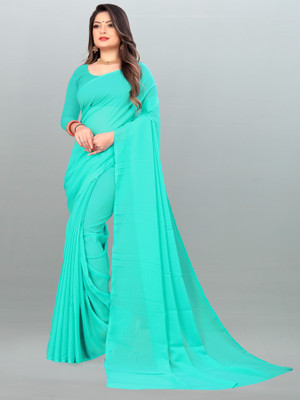 kashvi sarees Solid/Plain Bollywood Georgette Saree(Light Blue)