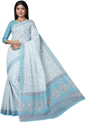 SHANVIKA Printed Daily Wear Pure Cotton Saree(White)