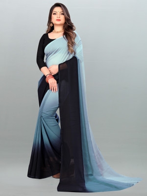 kashvi sarees Color Block Bollywood Georgette Saree(Black, Grey)