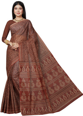 SHANVIKA Printed Daily Wear Pure Cotton Saree(Orange)