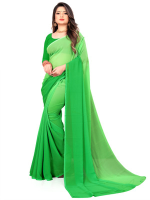 Anand Sarees Ombre, Striped, Solid/Plain Bollywood Georgette Saree(Green)