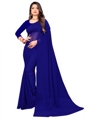 Anand Sarees Dyed, Solid/Plain Bollywood Georgette Saree(Dark Blue)