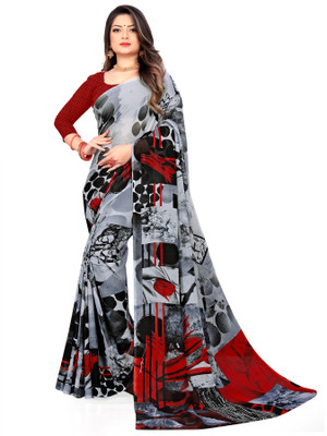 Anand Sarees Geometric Print Bollywood Georgette Saree(Grey)