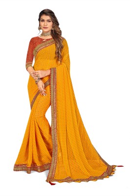 TINA FASHION Printed Bandhani Georgette, Polyester Saree(Yellow)