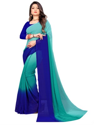 kashvi sarees Dyed Bollywood Georgette Saree(Light Blue, Blue)