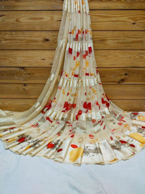 Hetvi Fashion Printed Bollywood Georgette Saree(Cream)