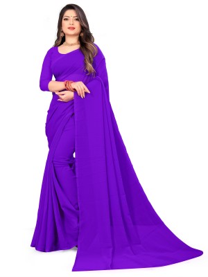 Anand Sarees Dyed, Solid/Plain Bollywood Georgette Saree(Purple)