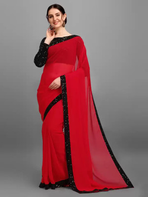 Shree Shyam Creation Solid/Plain Bollywood Georgette Saree(Red)