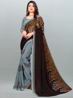 kashvi sarees Floral Print Daily Wear Georgette Saree(Brown, Grey)