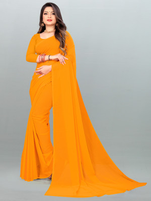 kashvi sarees Solid/Plain Bollywood Georgette Saree(Yellow)