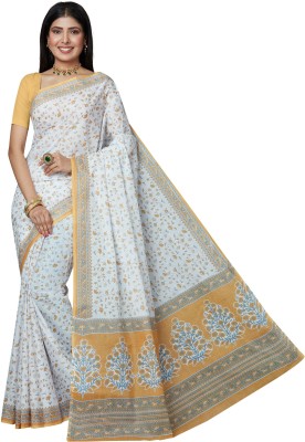 SHANVIKA Printed Daily Wear Pure Cotton Saree(White, Beige)