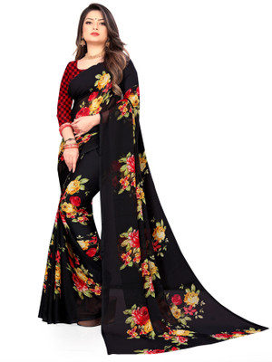 Anand Sarees Floral Print Bollywood Georgette Saree(Black)