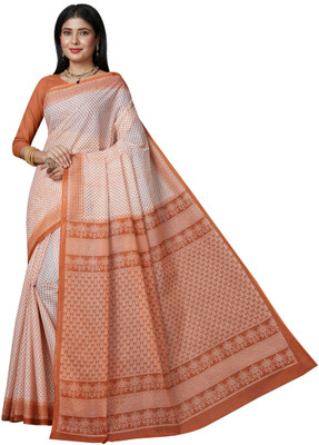 SHANVIKA Printed Daily Wear Pure Cotton Saree(Orange)