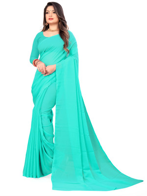 Anand Sarees Dyed, Solid/Plain Bollywood Georgette Saree(Light Blue)
