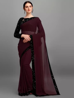 Shree Shyam Creation Solid/Plain Bollywood Georgette Saree(Brown)