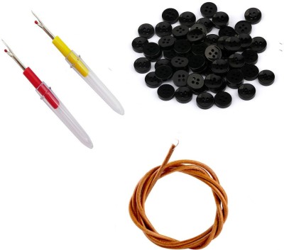 Crafts Haveli 3 Items Combo : 2 Seam Ripper, Sewing Machine Leather Belt & 20 Black Button Sewing Kit