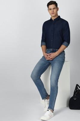 VAN HEUSEN Men Solid Casual Dark Blue Shirt