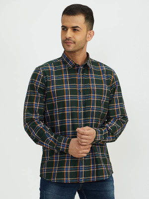 INDIAN TERRAIN Men Checkered Casual Green Shirt