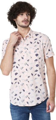 MUFTI Men Floral Print Casual Pink Shirt