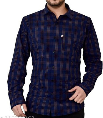 Marc Laurent Men Checkered Casual Dark Blue Shirt