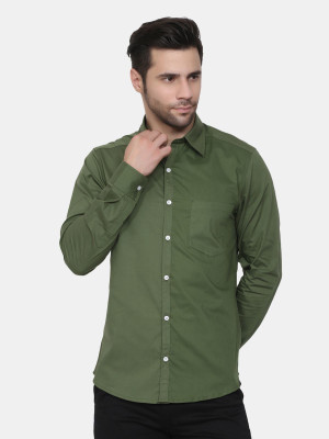 Life Roads Men Solid Casual Green Shirt