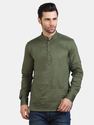 Life Roads Men Solid Casual Dark Green Shirt