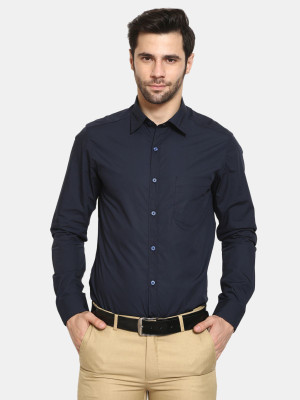Life Roads Men Solid Formal Dark Blue Shirt