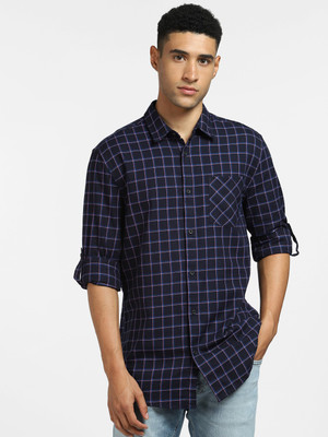 JACK & JONES Men Checkered Casual Blue Shirt