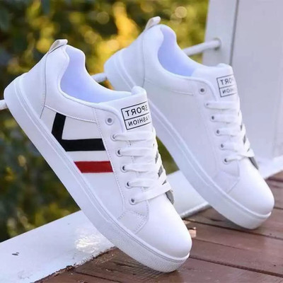 Aadi Synthetic Leather |Lightweight|Comfort|Summer|Trendy|Walking|Outdoor|Daily Use Sneakers For Men (White, Black, Red) For Rs. 249 @ 72 %
