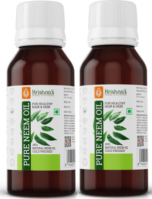 Krishna's Herbal & Ayurveda Pure Neem Oil | Nourish and Moisturize Dry Sensitive Skin | With Anti bacterial , Anti-inflammatory and Anti Fungal Properties | Rich In Antioxidants and Vitamin | Pack of 2 | 50 ml Each(100 ml)