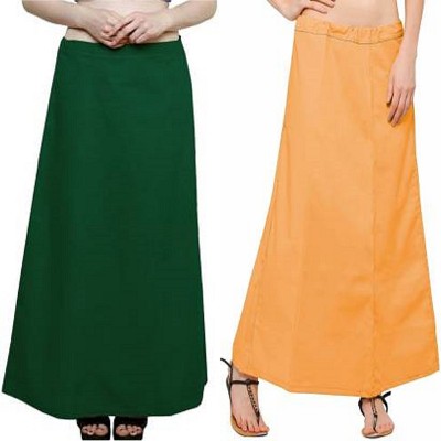 Gugaliya BOTTLE GREEN-GOLDEN YELLOW Pure Cotton Petticoat(Medium)