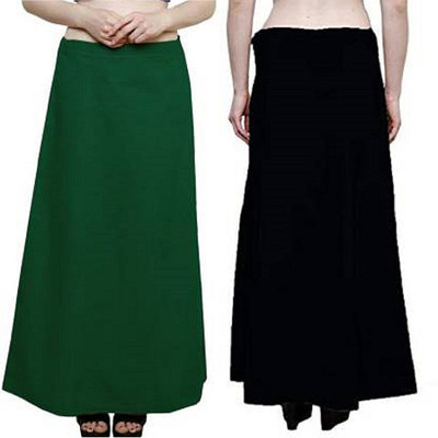 Gugaliya BOTTLE GREEN-BLACK Pure Cotton Petticoat(Medium)