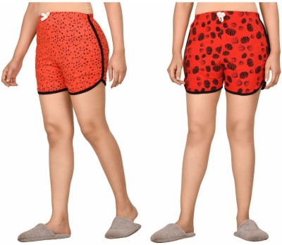 SPFashions Printed Women Red Casual Shorts