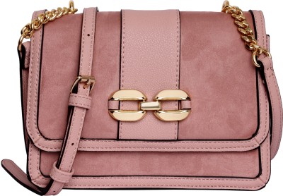 ACCESSORIZE LONDON Pink Sling Bag Women's Faux Leather Pink Suedette Chain Sling Bag