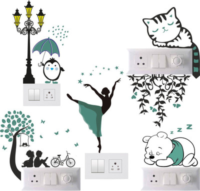 Decals Sticker 1225 cm Wall Sticker Switch Board Sticker Grass Green & Black Switch Sticker Self Adhesive Sticker(Pack of 1)
