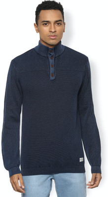 VAN HEUSEN Self Design Turtle Neck Casual Men Blue Sweater