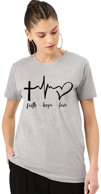 I KING Printed Women Round Neck Grey T-Shirt