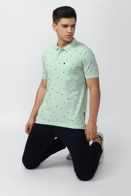 VAN HEUSEN Printed Men Polo Neck Green T-Shirt